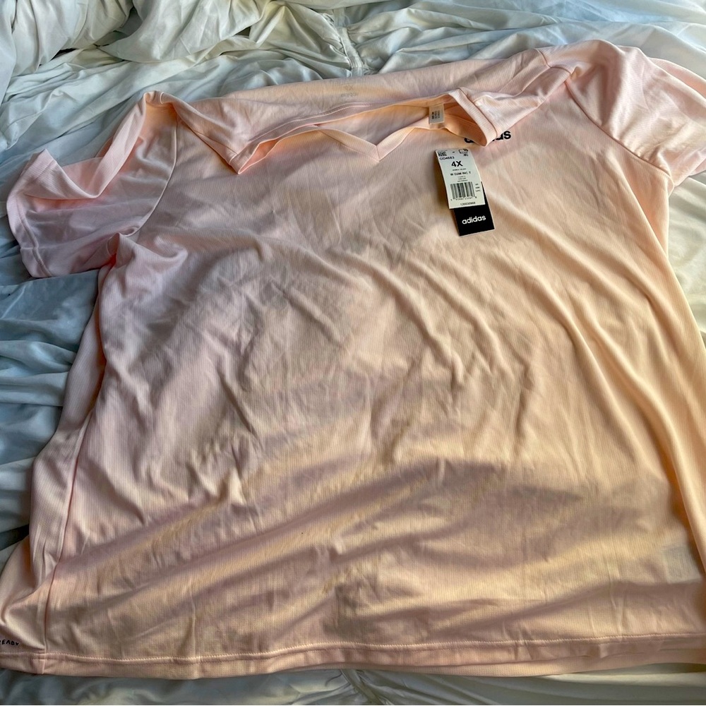 NWT Adidas Women's Designed 2 Move Tee Plus Size light pink workout lounge tee - Picture 2 of 4